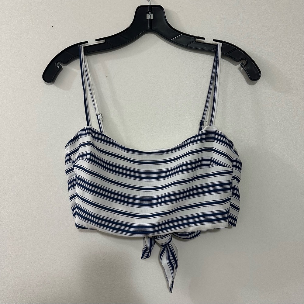 Windsor Blue & White Striped Crop‎ Top with Adjustable Bow back Size Small NWT